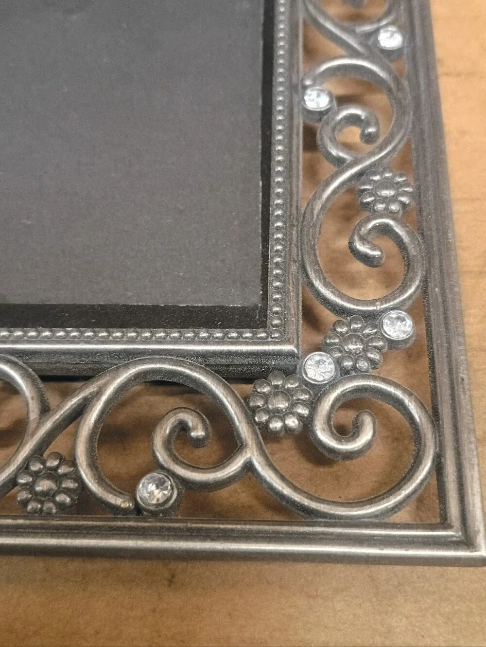 Jeweled Heirloom Faux Silver With Rhinestones Photo Frame For 4x6” Photos